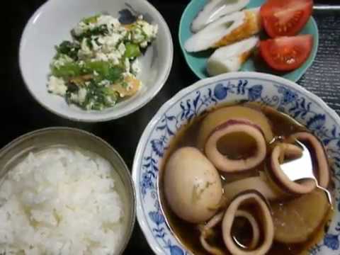 イカと大根の煮物♡菜の花の白和え♡ちくわ♡トマト