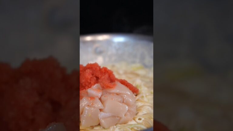 レモン感たっぷり！生帆立と明太子のレモンクリームパスタ #shorts ＃マンチーニ #キタッラ