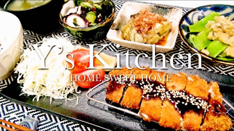 【夜ごはん】ミルフィーユかつ＆焼き茄子＆モロッコインゲンの炒め煮