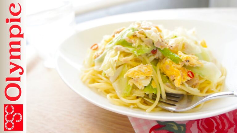 オリンピックの超簡単レシピ　★節約シリーズ 100円／1人前！　キャベツとツナのパスタの作り方