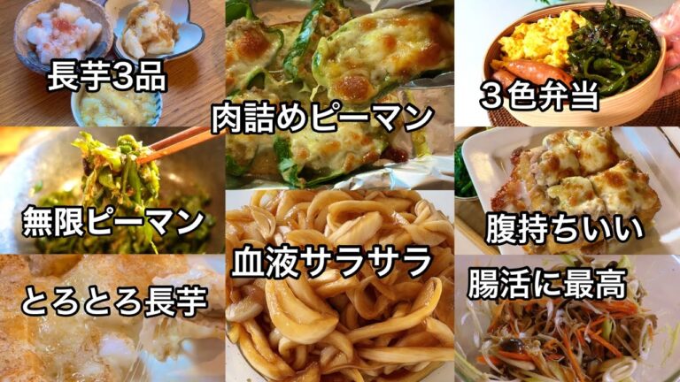 【簡単10レシピ】お弁当に最高なピーマン炒め｜トースターで簡単料理3品｜血液サラサラ玉ねぎ漬け｜腸内環境を整えるきのこ漬け｜長芋レシピ4品
