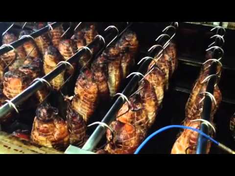 焼豚　高温スチームでジューシーつるし焼き　職人が製法紹介　焼きあがり編