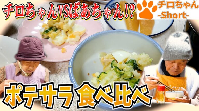 とある日の夕食 ばあちゃんのたけのこの煮つけとポテトサラダ食べ比べとまさかのドッキリと。４K＃shorts