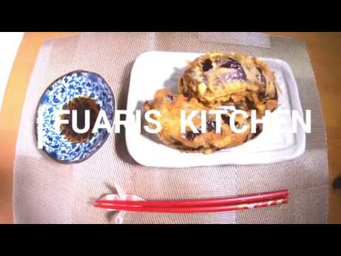 なすのはさみ揚げ　衣サクサク　なすジューシー　ひき肉は和風ハンバーグみたい  Fried eggplant with eggplant