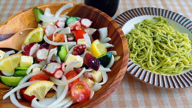 低脂肪・高タンパクなタコのマリネサラダ&こんにゃく麺のジェノベーゼ♪ダイエットごはん♪