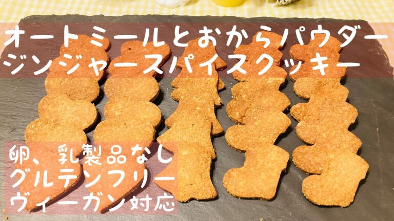 オートミールとおからパウダーでジンジャースパイスクッキー！サクサクで香りがたまらないクッキー　卵、乳なし、グルテンフリー、ヴィーガン対応