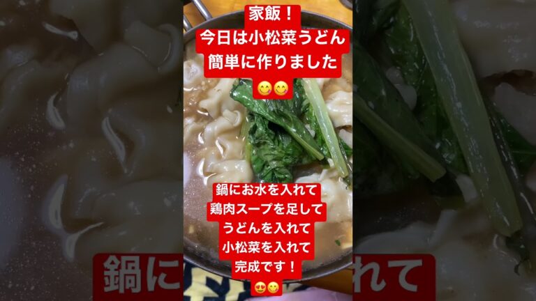 家飯！小松菜うどんです！鶏肉スープで作りました！癒されました！#小松菜うどん#鶏肉スープ