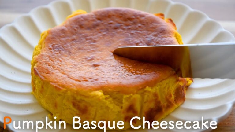 かぼちゃのバスクチーズケーキの作り方☆ハロウィンにも!混ぜて焼くだけ簡単で極旨なかぼちゃバスチー! フライパン蒸しかぼちゃでもっと美味しく! Pumpkin Basque Cheesecake