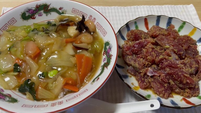 中華丼と鰹の胡麻和え