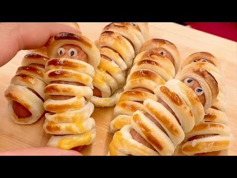 【簡単ハロウィン】冷凍パイシートでソーセージミイラ🖤 #Shorts