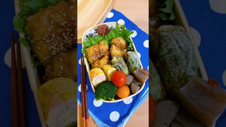 ささみのマヨごまポン照り焼き弁当＊ハム入りだし巻き卵＊チーズ竹輪の磯辺揚げ＊こんにゃくのピリ辛煮#shorts #お弁当 #お弁当詰め方 #お弁当動画 #旦那弁当 #obento #料理