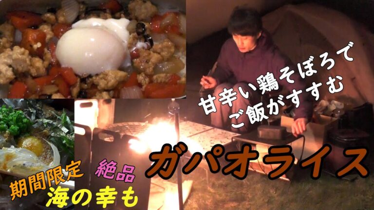 絶対美味しいキャンプ飯【北海道屈指の桜エリア道南で期間限定！絶品！海の幸＆甘辛い鶏そぼろでご飯がすすむガパオライスを作ります】