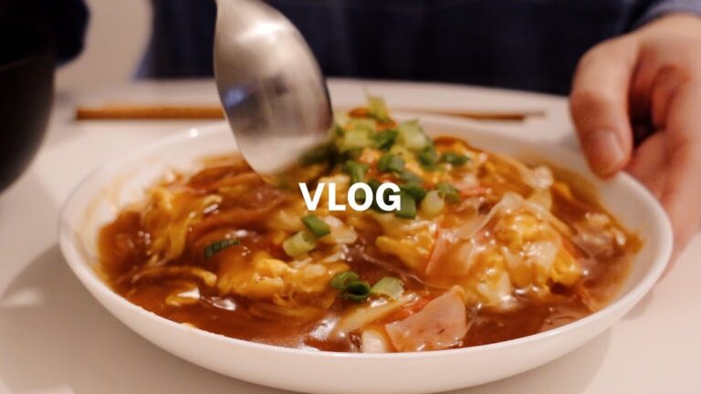 【vlog // 自炊記録ルーティン】独身一人暮らしの夜ごはん記録。手作り天津飯とワンタンスープ。きゅうりの辛子漬け。