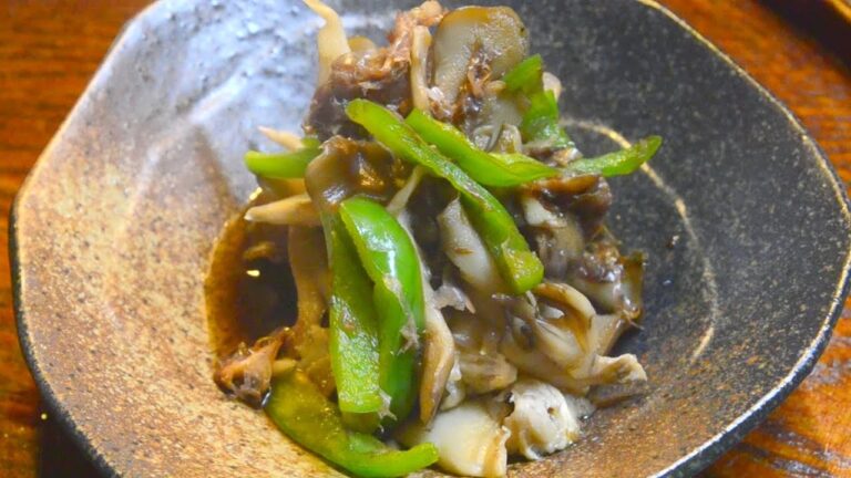 電子レンジで短時間でできる料理：舞茸とピーマンのさっと煮　　How to quickly make boiled Maitake mushroom and green pepper