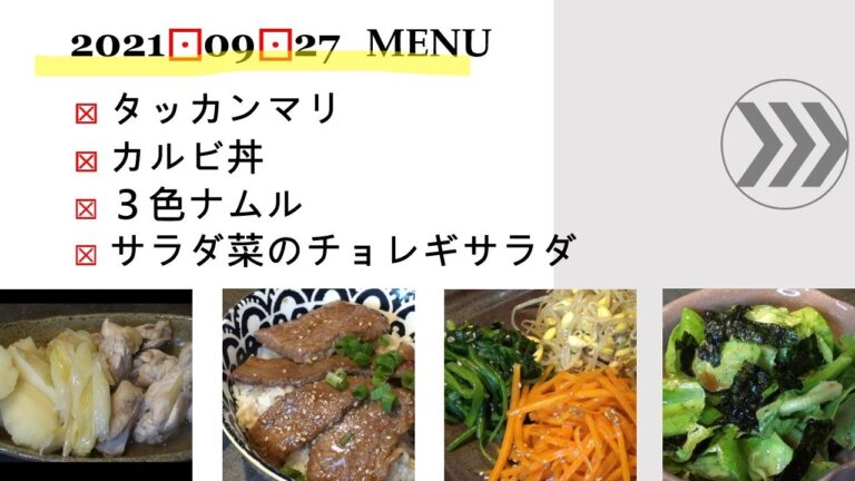 ★0927　タッカンマリ　カルビ丼　３色ナムル　サラダ菜のチョレギサラダ