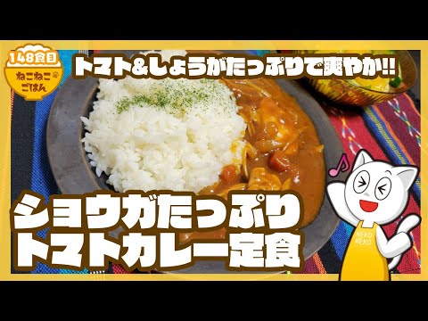 【爽やかな酸味と辛さが新鮮】ショウガたっぷりトマトカレー定食【副菜:きゅうりとオレンジのサラダ】148食目