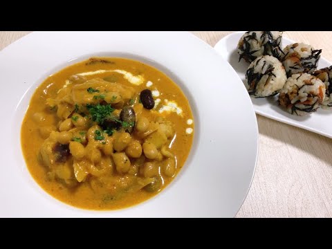 今日の朝ごはん　本格トマトチキンカレーとひじき煮の混ぜご飯