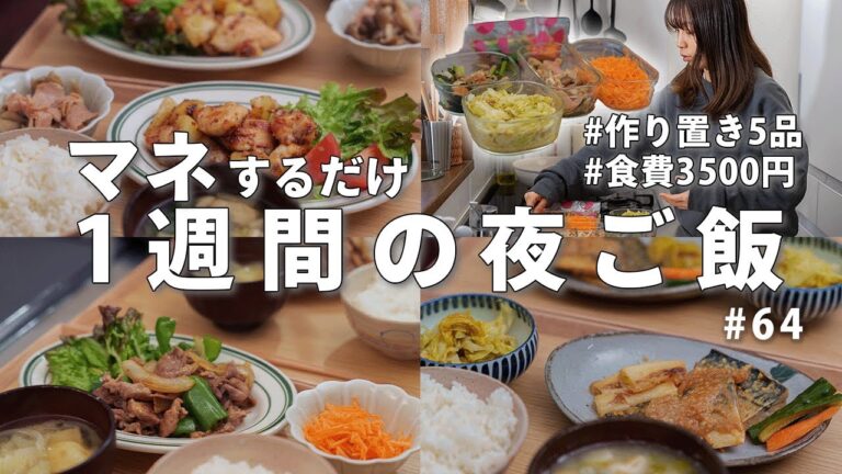 【1週間献立】3500円で作る忙しい日の節約晩ご飯｜作り置き5品でラクチン夜ご飯