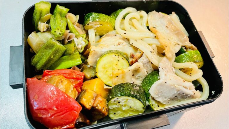 夏野菜たっぷり焼うどん弁当🍅🍆🥒#作り置き弁当 #お弁当記録