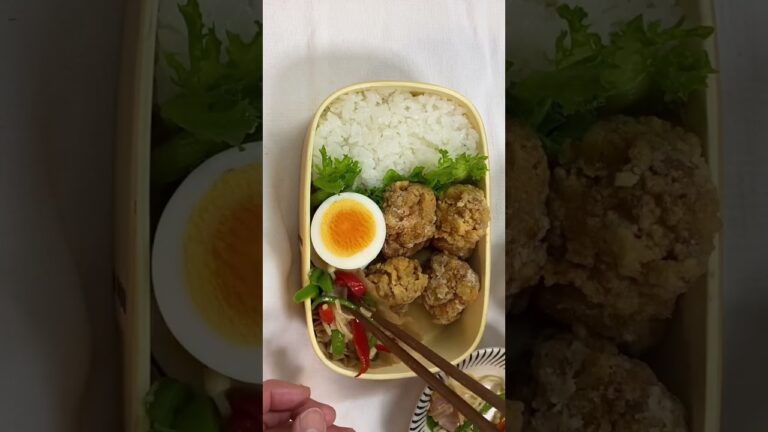 #今日のお弁当 6月1日(木) #旦那弁当 ＊鶏の唐揚げ＊ゆで卵＊えのきとピーマンとベーコンのガーリック炒め＊スナップエンドウのマヨおかか昆布和え＊サラダ