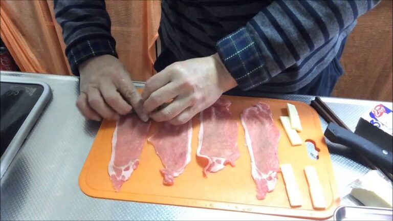 簡単料理　豚肉の春菊チーズ巻き　お弁当用