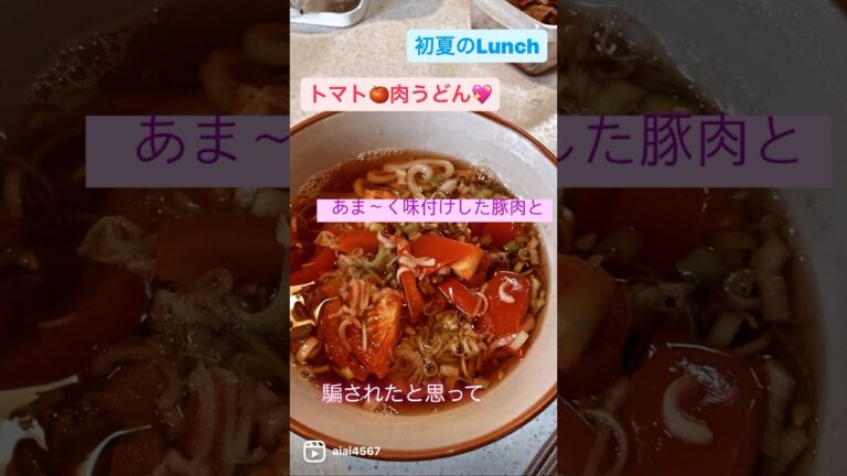 ランチも人生も旬のもので挑戦❗️トマト肉うどん🍅#手抜きごはん #うどん #トマト #簡単ランチ