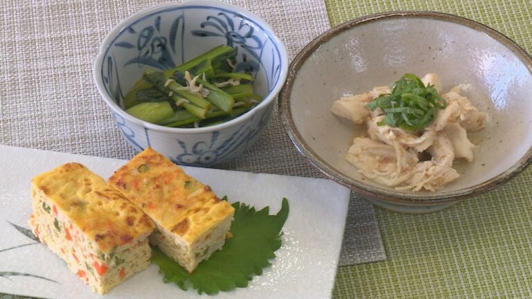 おうちで作れる！みえたん特製☆国体弁当レシピ：～千草焼き・小松菜とじゃこの煮浸し・ささみの梅ごま和え～　R4.4.1