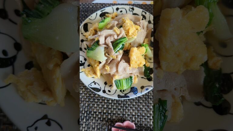 チンゲン菜と豚バラ肉の中華風たまご炒め、ひじきとワカメのサラダ（昨日）