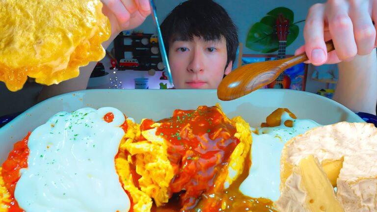 ASMR MUKBANG | 【甲州牛】チーズハンバーグオムライス〔🇯🇵日本語字幕〕［咀嚼音 | Eating Sounds | 먹방］