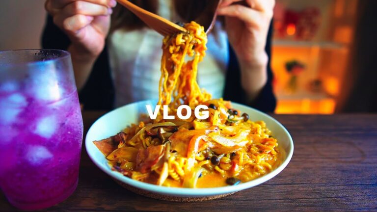 SUB)一日の食事/カルボパスタ風なロゼ辛ラーメンで満腹になった日/たくさん食べる食事VLOG