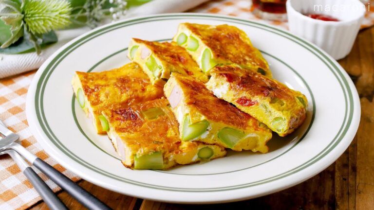 【アスパラのスパニッシュオムレツ】じゃがいもなし。卵焼き器で作りやすい♪