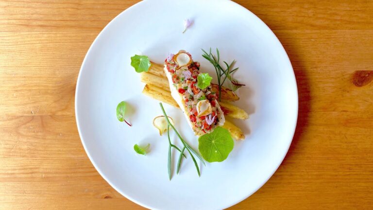 【鱈とエシャロットのコンポート #59】鱈の美味しい一皿　Cabillaud Demi-Sel ,Asperges Blanches Compotée d’Échalotes et Piquillos