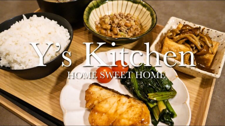 【夜ごはん】タラのバター醤油＆なめこと厚揚げ煮＆ネバネバ納豆＆さつま芋の味噌汁