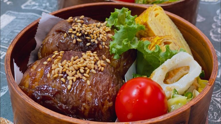 【毎日のお弁当作り】#５　大好評冷凍ご飯で、牛肉巻きおにぎり弁当