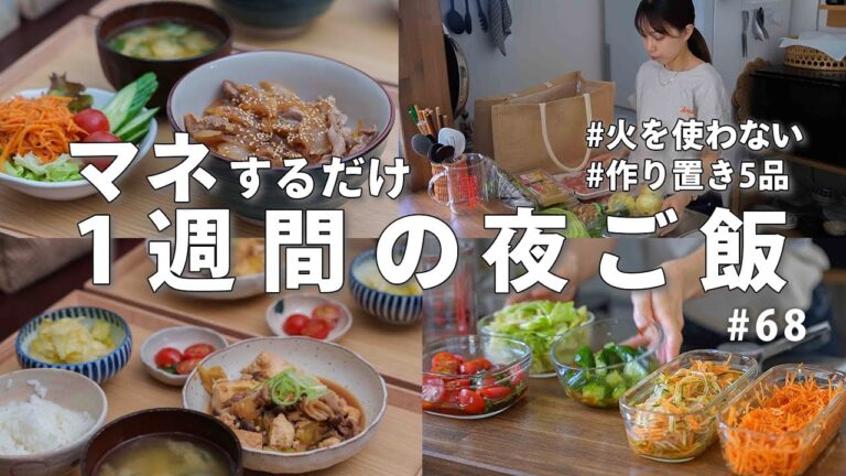 #68【1週間献立】3000円で作る節約晩ご飯｜火を使わない作り置き5品！忙しい日の簡単夜ご飯おかず