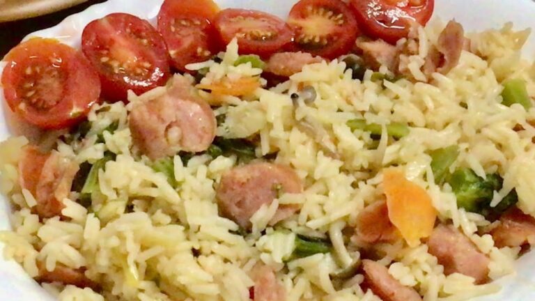 【1分動画】タイ米でソーセージと菜の花の炊込みご飯