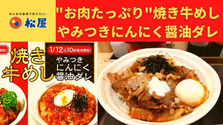 【新発売】松屋 "お肉たっぷり"焼き牛めし やみつきにんにく醤油ダレ【"お肉どっさり"大盛焼き牛めし やみつきにんにく醤油ダレ】