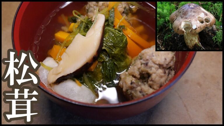 [孤独のきのこグルメ] 松茸とシャグマアミガサタケ入り雑煮 Matsutake mochi soup 20240101