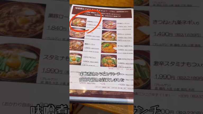 名古屋といえば【味噌煮込みうどん】山本屋本店桜山店ランチメニュー