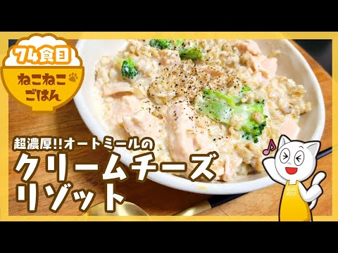 74食目【超濃厚】オートミールのクリームチーズリゾット【包丁不使用&レンジ調理】