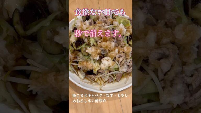 豚こまとキャベツ・ナス・もやしのおろしポン酢炒め