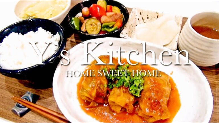 【夜ごはん】ロールキャベツ＆ズッキーニとウインナーのコンソメ味＆冬瓜と卵の中華スープ＆梨