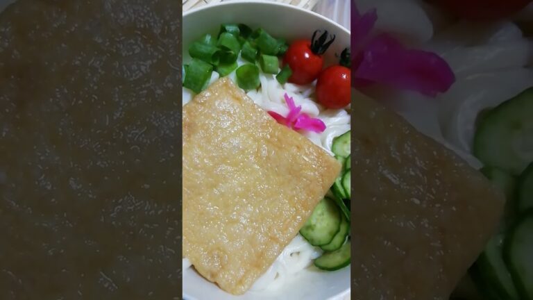 お家ご飯　冷やしきつねうどん　味付け揚げ使用　揚げが柔らかい　麺つゆ又はだし醤油薄めて