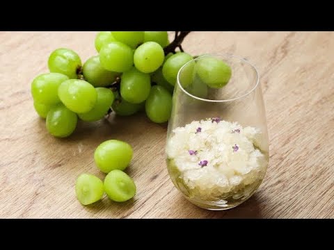 【アシェットデセール】マスカットのサングリアコンポートとそのグラニテ~青柚子のジュレ~/Muscat sanguria compote ＆ granita ~Citrus fruit jelly~