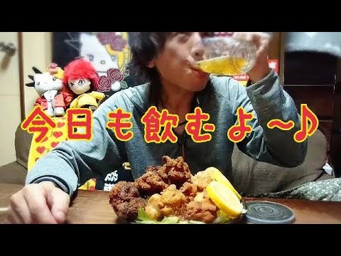 揚げたてアツアツのからあげで晩酌🌃✨乾杯✨🍻🎶 【呑み動画】
