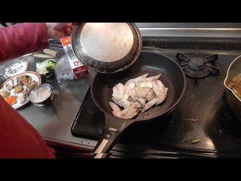 幸運な病のレシピ（ 805 ）夜：汁、牛肉（すき焼き風照り焼き）、手羽悪魔風、サーモン刺身