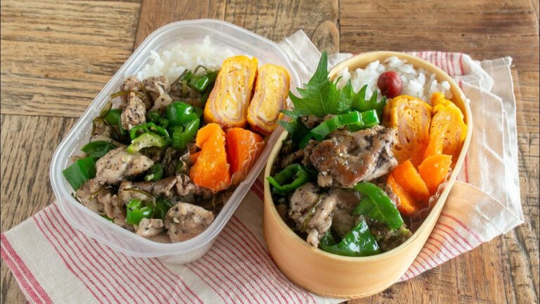 【冷凍できるお弁当】さっと炒めるだけ！料理初心者でも簡単にできる豚こまとピーマンのゆかり塩昆布炒め弁当 #bento #1041 #ideas #Japanese
