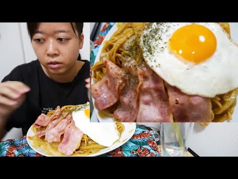 【ギトつきMAX】クリーミーカレーパスタ【ベーコンエッグver】