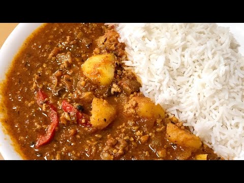 キーマカレー (豚肉、じゃがいも、赤ピーマン) Pork Keema Curry with Potato and Bell Peppers 🍛