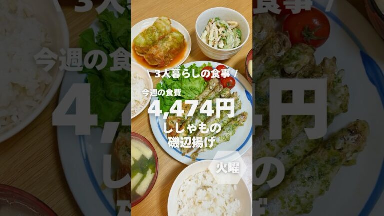 1週間4,500円で自炊する3人暮らしの食事/ししゃもの磯辺揚げ作ったよ〜 #自炊記録#shorts